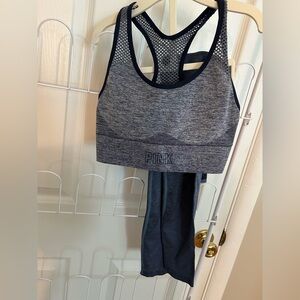 PINK Bluish Gray Sports Bra and Leggings Set